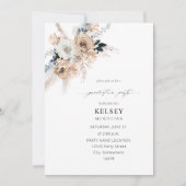 Blauwe en beige Boho Floral Graduation Party Kaart (Voorkant)