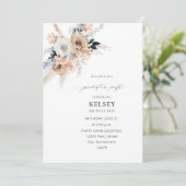 Blauwe en beige Boho Floral Graduation Party Kaart (Staand voorkant)