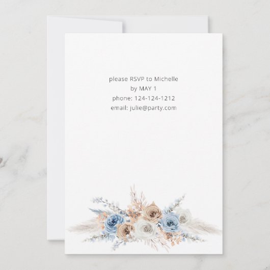 Blauwe en beige Boho Floral Graduation Party Kaart (Achterkant)