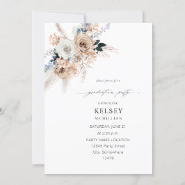 Blauwe en beige Boho Floral Graduation Party Kaart