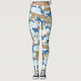Blauwe en beige camouflage leggings