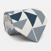 Blauwe en beige geometrische vormen stropdas (Opgerold)