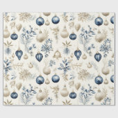 Blauwe en Beige Kerstversieringen Cadeaupapier (Vlak)