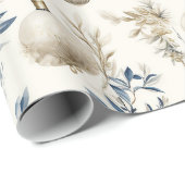 Blauwe en Beige Kerstversieringen Cadeaupapier (Rol Hoek)