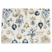 Blauwe en Beige Kerstversieringen Groot Cadeauzakje (Voorkant)
