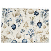 Blauwe en Beige Kerstversieringen Groot Cadeauzakje (Achterkant)