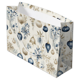 Blauwe en Beige Kerstversieringen Groot Cadeauzakje