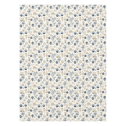 Blauwe en Beige Kerstversieringen Tafelkleed (Voorkant)