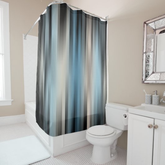 Blauwe en beige strepen douchegordijn (In situ)