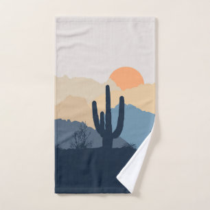 Blauwe en beige woestijnzon bad handdoek