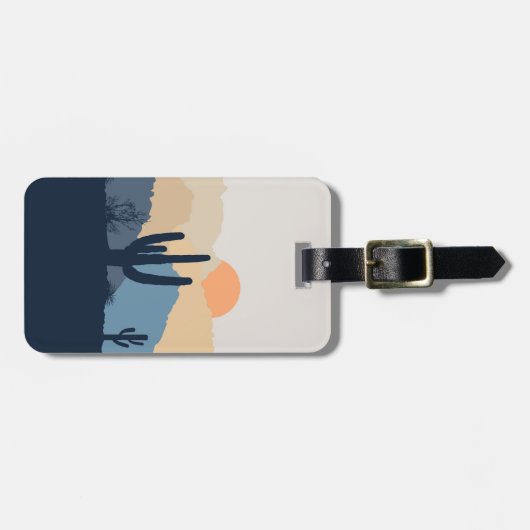 Blauwe en beige woestijnzon bagagelabel (Voorkant horizontaal)