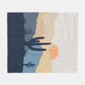 Blauwe en beige woestijnzon fleece deken (Voorkant (Horizontaal))
