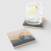 Blauwe en beige woestijnzon stenen onderzetter (Zijkant)