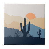 Blauwe en beige woestijnzon tegeltje (Voorkant)