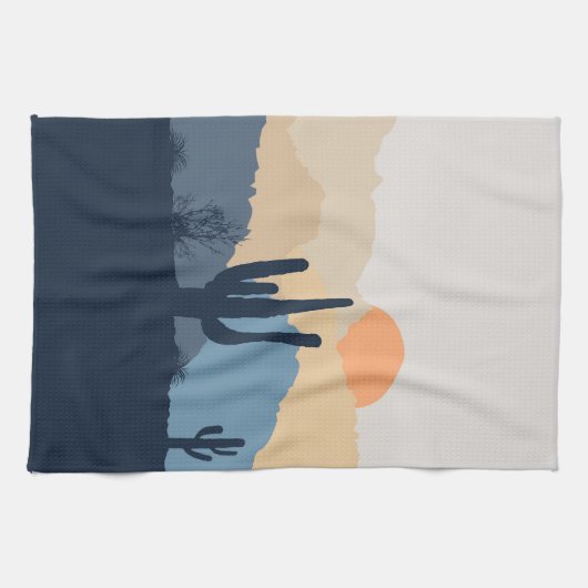 Blauwe en beige woestijnzon theedoek (Horizontaal)