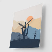 Blauwe en beige woestijnzon vierkante klok (Hoek)