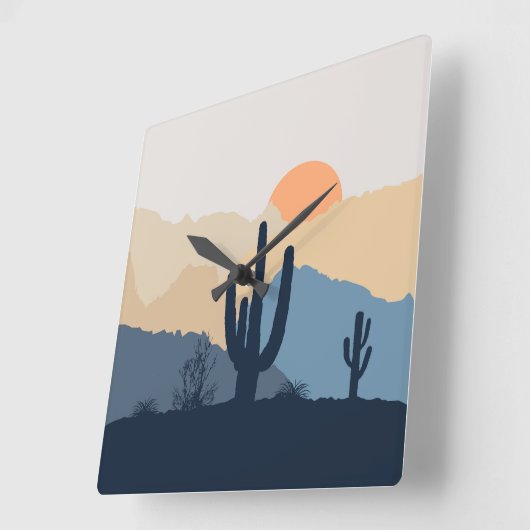 Blauwe en beige woestijnzon vierkante klok (Hoek)