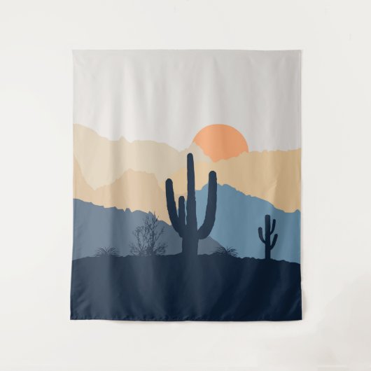 Blauwe en beige woestijnzon wandkleed (Voorkant)