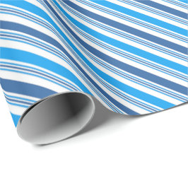 Blauwe en blauwe diagonaal-pepermuntenstrepen cadeaupapier
