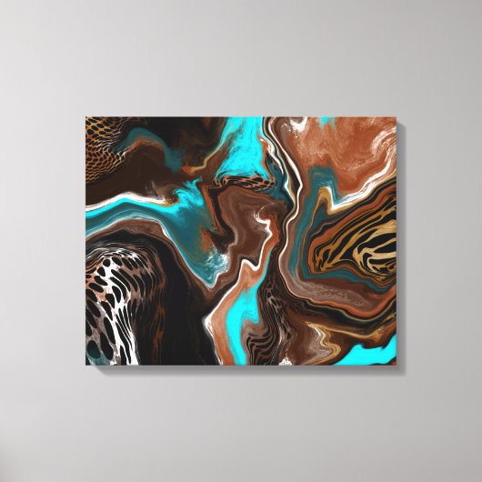 Blauwe en blauwe marmer fluid Art Canvas Afdruk (Voorkant)