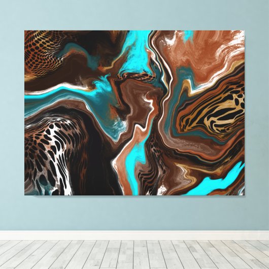 Blauwe en blauwe marmer fluid Art Canvas Afdruk (Insitu (Houten vloer))