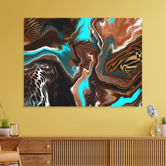 Blauwe en blauwe marmer fluid Art Canvas Afdruk (Insitu (Woonkamer))