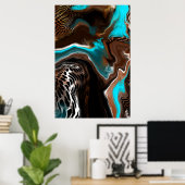 Blauwe en blauwe marmer fluid Art Poster (Thuiskantoor)