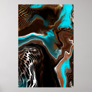 Blauwe en blauwe marmer fluid Art Poster
