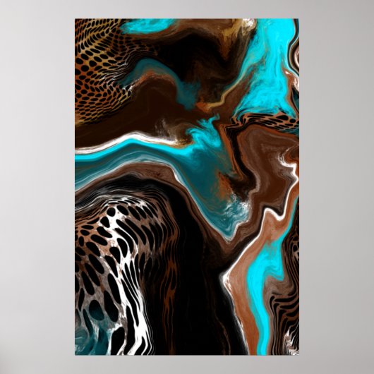Blauwe en blauwe marmer fluid Art Poster (Voorkant)