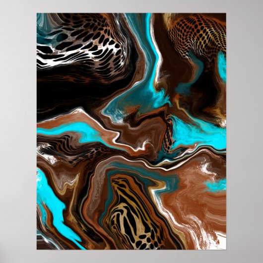 Blauwe en blauwe marmer fluid Art Poster (Voorkant)