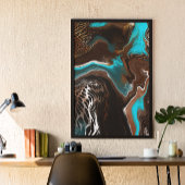 Blauwe en blauwe marmer fluid Art Poster