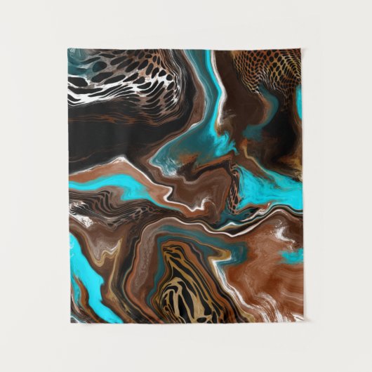 Blauwe en blauwe marmer fluid Art Wandkleed (Voorkant)