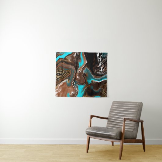 Blauwe en blauwe marmer fluid Art Wandkleed (In Situ (horizontaal))