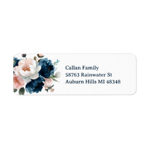 Blauwe en blauwe pioenroos bloemen etiket