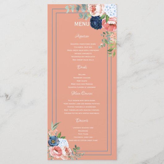 Blauwe en blauwe Rozen Menu (Voorkant)