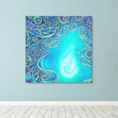 Blauwe en Blauwgroen Abstracte Kunst Canvas Afdruk (Insitu (Houten vloer))