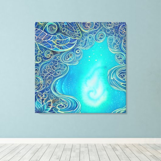 Blauwe en Blauwgroen Abstracte Kunst Canvas Afdruk (Insitu (Houten vloer))