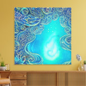 Blauwe en Blauwgroen Abstracte Kunst Canvas Afdruk (Insitu (Woonkamer))