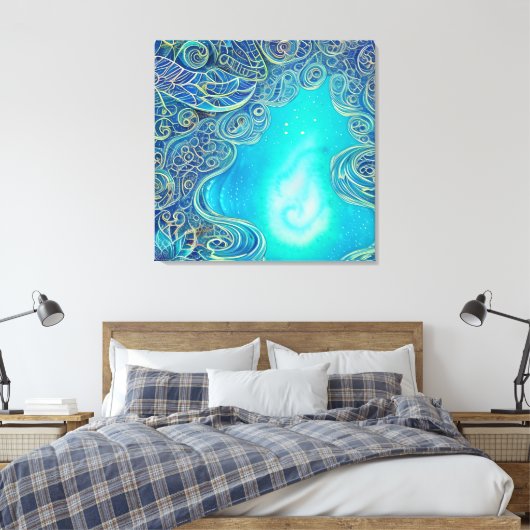 Blauwe en Blauwgroen Abstracte Kunst Canvas Afdruk (Insitu (Slaapkamer))