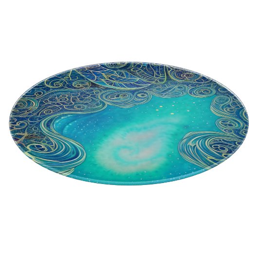 Blauwe en Blauwgroen Abstracte Kunst Snijplank (Hoek)