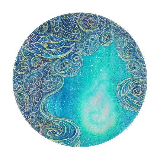 Blauwe en Blauwgroen Abstracte Kunst Snijplank (Voorkant)