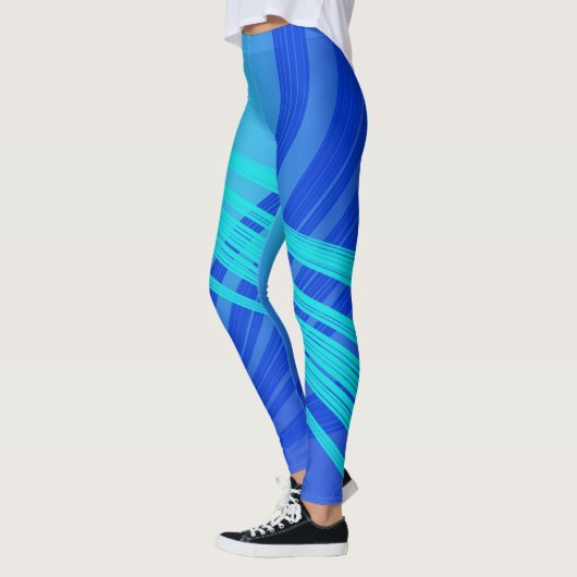 Blauwe en Blauwgroen Abstracte lijnen Leggings (Links)