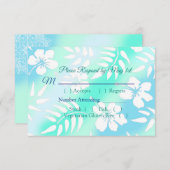 Blauwe en Blauwgroen Hibiscus Tropical Wedding RSV RSVP Kaartje (Voorkant / Achterkant)