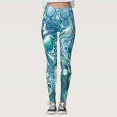 Blauwe en blauwgroen kunst leggings (Voorkant)