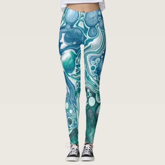 Blauwe en blauwgroen kunst leggings (Voorkant)
