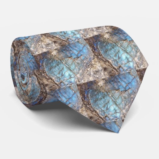 Blauwe en Blauwgroen Labradoriet Rock Foto Stropdas (Opgerold)