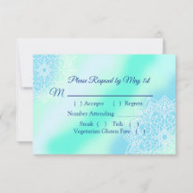 Blauwe en Blauwgroen Mandala Elegant Wedding RSVP-