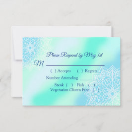 Blauwe en Blauwgroen Mandala Elegant Wedding RSVP- RSVP Kaartje