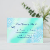 Blauwe en Blauwgroen Mandala Elegant Wedding RSVP- RSVP Kaartje (Staand voorkant)