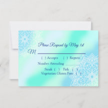 Blauwe en Blauwgroen Mandala Elegant Wedding RSVP-